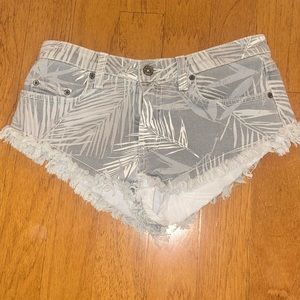 Carmar Gray and White Palm Tree Print Jean Cheeky Shorts Size 26.